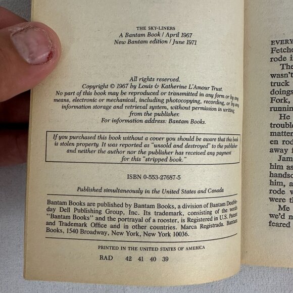 The Sky-Liners By Louis LAmour 1967 Bantam Edition Paperback Western Drama Good - Picture 3 of 3